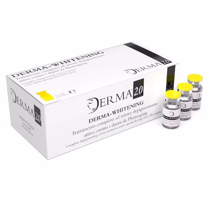derma 2 whitening box with small bottles of white liquid