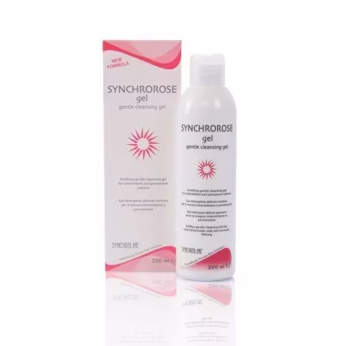 bottle of synchrorose gentle cleansing next to a box