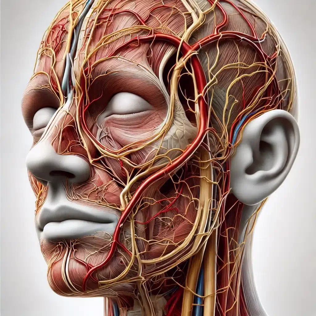 a human head with veins and arteries