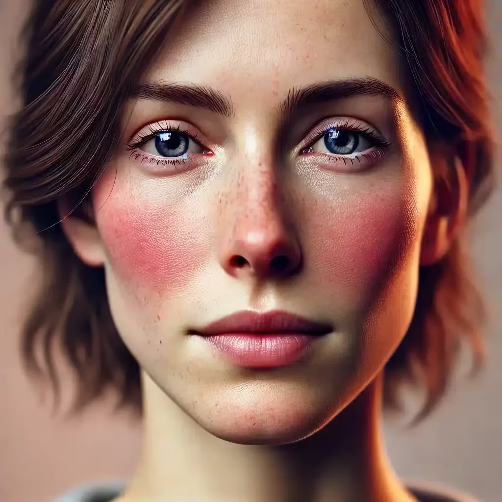 a woman suffering with rosacea with red cheeks