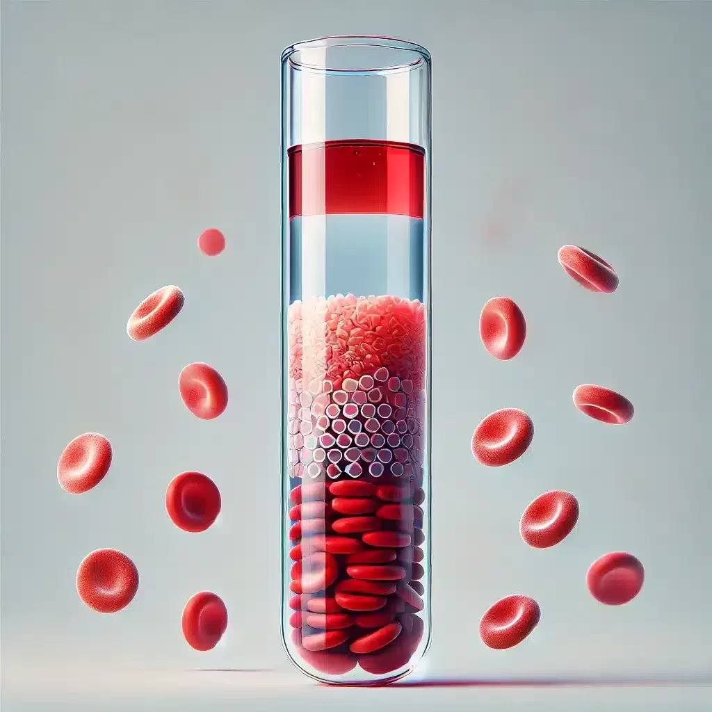 a test tube with red blood cells which make prp